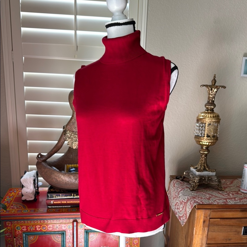 Anne Klein Red Sleeveless Turtleneck Tank